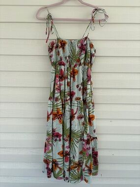 H&M Girls Size 8 Tropical Floral Tie Strap Dress Summer Vacation Sundress